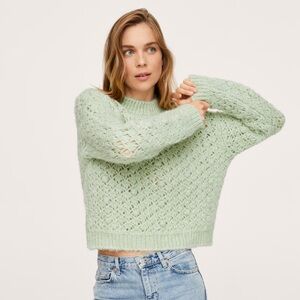 Mango Light Green Textured Sweater